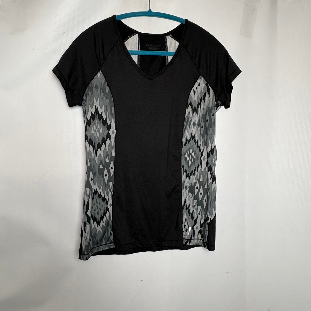 HEAD Womens Aztec Print Athletic V-Neck Short Sleeve Swim Shirt Rash Guard Small
